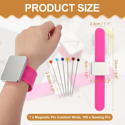 PATIKIL Magnetic Wrist Pin Cushions for Sewing, Magnetic Pin Cushion Magnetic Wrist Gel Band Holder Wristband Pincushion with Pins for Sewing Braiding Quilting Hair Clips, Rose Red