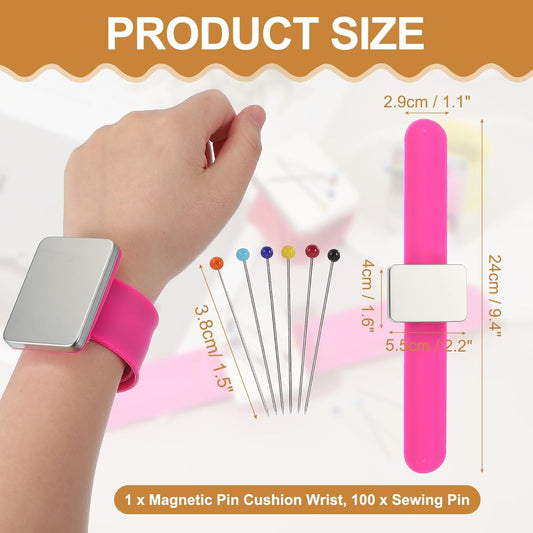 PATIKIL Magnetic Wrist Pin Cushions for Sewing, Magnetic Pin Cushion Magnetic Wrist Gel Band Holder Wristband Pincushion with Pins for Sewing Braiding Quilting Hair Clips, Rose Red