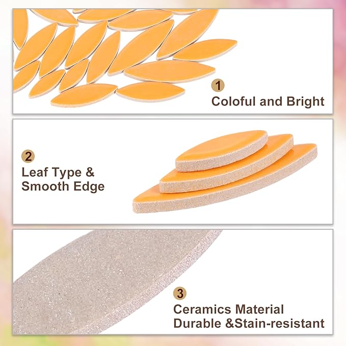 uxcell Ceramic Mosaic Tile, About 200g Teardrop Leaf Tile Mosaic Block for Handicrafts Artwork, Orange