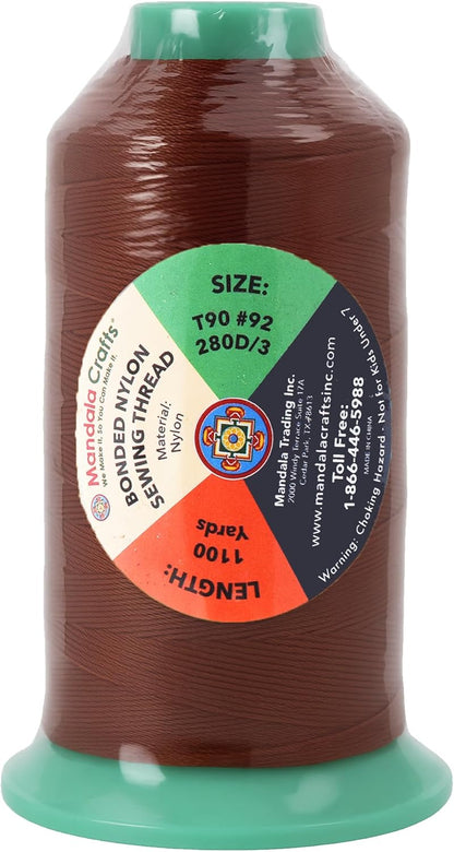Mandala Crafts Size 92 280D T90 Bonded Nylon Thread Copper Brown Heavy Duty Sewing Threads - 1100 YDs Tex 90 Thread for Leather, Jeans, Weaving, Outdoor Marine Upholstery Threads
