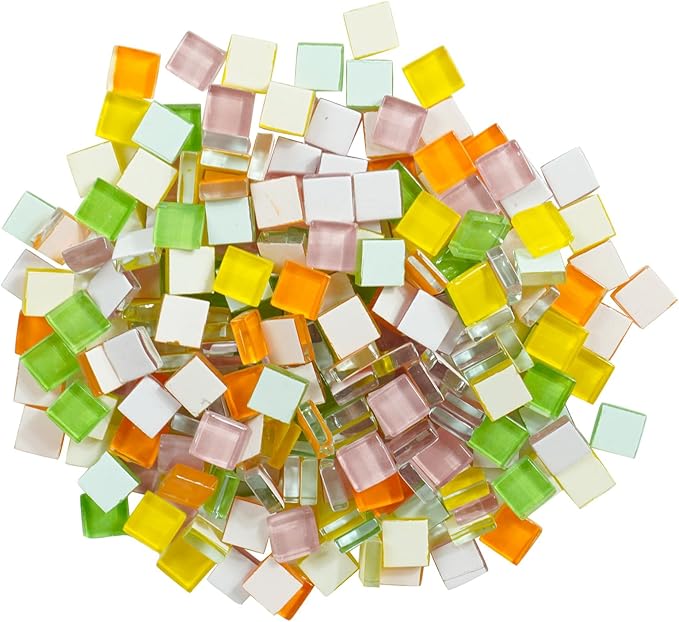 Square Glass Mosaic Tiles for Adults Crafts Supplies,200g Colorful Stained Glass Pieces Bulk for Living Room Home Kitchen Bathroom Decoration DIY Art Projects