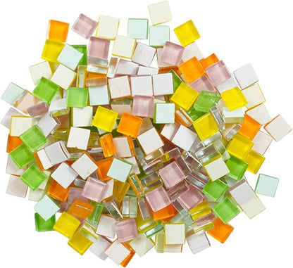 Square Glass Mosaic Tiles for Adults Crafts Supplies,200g Colorful Stained Glass Pieces Bulk for Living Room Home Kitchen Bathroom Decoration DIY Art Projects