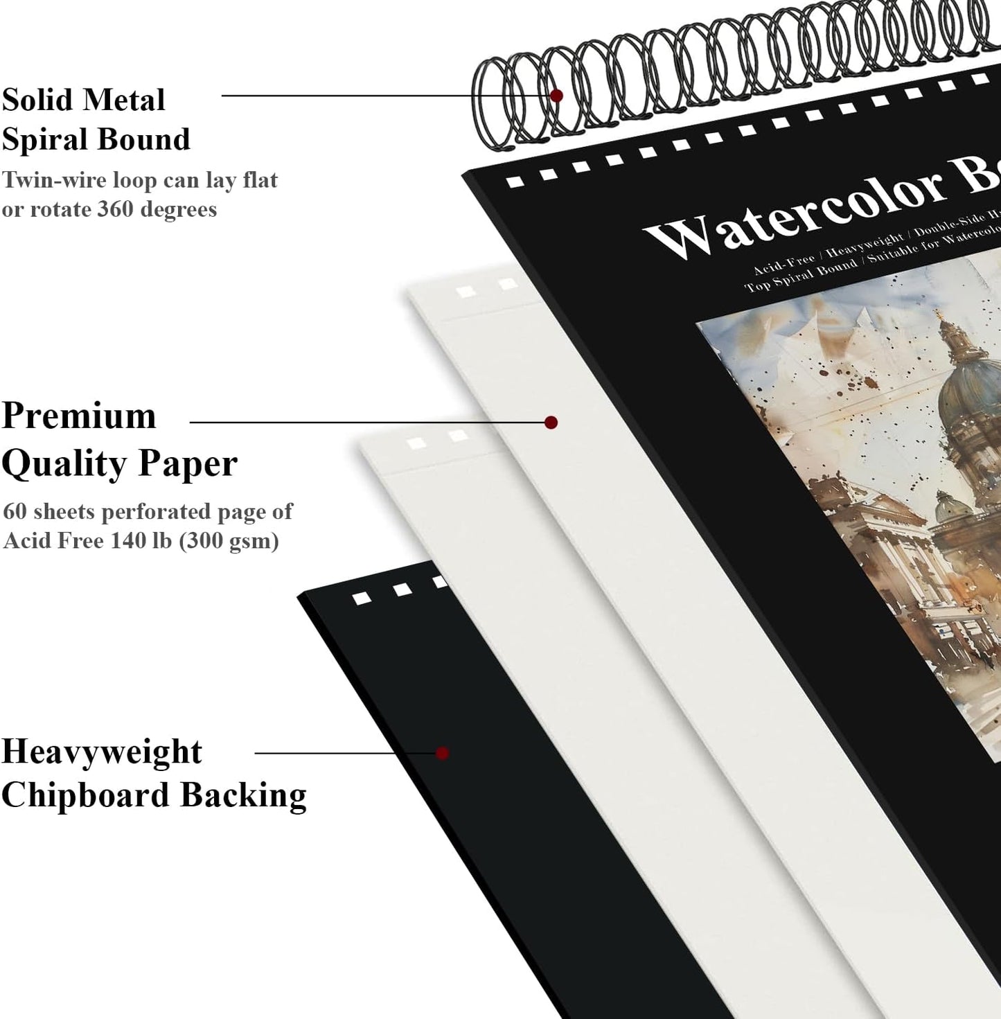 Watercolor Sketchbook 10"x12", 32 Sheets (64 Pages) Water Color Paper, 140lb/300gsm Watercolor Paper, Spiral Hardcover Watercolor Notebook for Painting, Water Color Sketch Books for Teens & Adults. - Crafty Corner