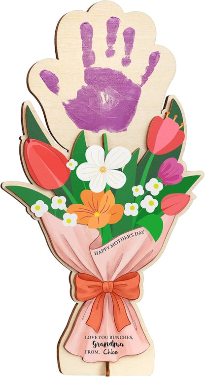 HYPERI DIY Mothers Day Crafts for Kids Handprint Art, Handprints Wooden Rose Flower Bouquet, Mothers Day Gifts for Mom from Kids, for Grandma from Grandkids, Mothers Day Keepsake Craft (Grandma)