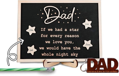 VinaTimes Personalized Star Dad and Kids Framed Sign Father's Day DIY Wooden Engraved Plaque Gifts From Daughter, Son,Wife DIY Family Names Gift for Papa Grandpa FR118-DAD