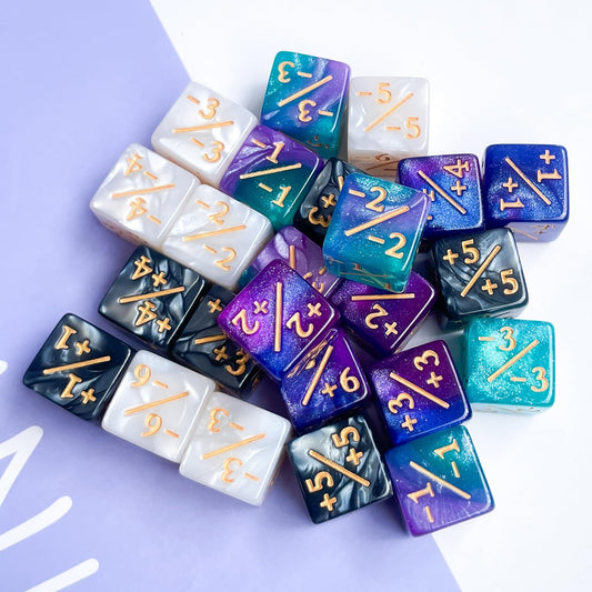 24Pieces Token Counter Dice| Galaxy Mix White Black D6 Dice Set for MTG CCG Board Game