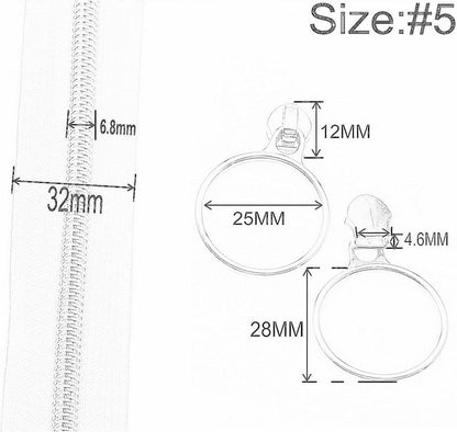 Leekayer #5 Silver Metallic Nylon Coil Zippers by The Yard Bulk 10 Yards Brown Zipper Tape with 25pcs Silver Ring Pull Sliders for DIY Sewing Tailor Craft Bag(Brown)