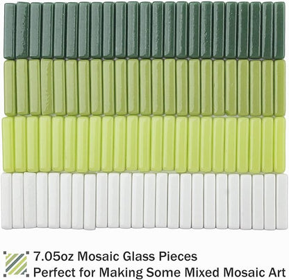 Youway Style Mosaic Tiles for Crafts Bulk,200g Green Colors Mosaic Glass Pieces,Strips Shapes Glass Tiles for DIY Crafts Art,Mosaic Supplies and Mosaic Projects (Multi-Green)