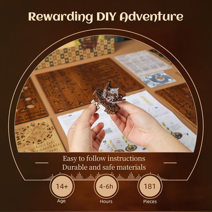 LED 3D Wood Puzzle Poker World Projector Lamp – DIY Craft Kit with LED Lights and Music Box – Creative Poker-Themed Lamp, Nightlight Gift for Home Décor (Black Walnut)
