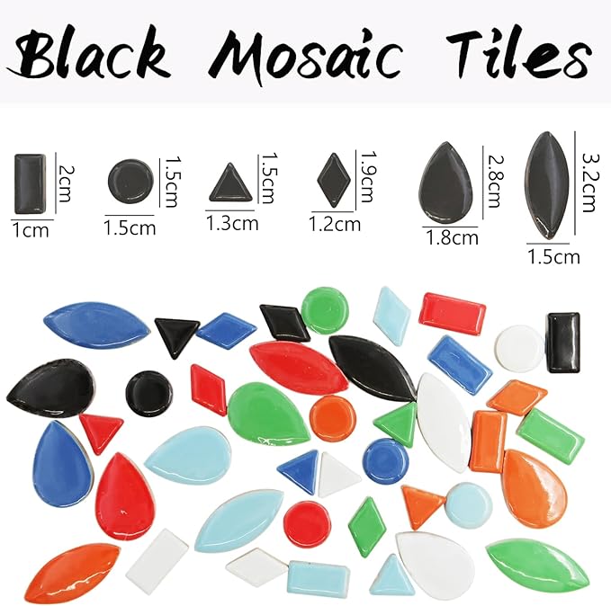Black Triangle Ceramic Mosaic Tiles for Crafts Bulk, 150 Pieces Mosaic Ceramic Tile Supplies, Small Trianglar Mosaic Pieces for DIY Mosaic Vases Cups Photo Frame Material Supplies