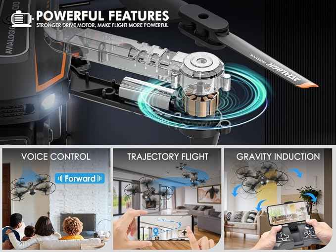 AVIALOGIC Mini Drone with Camera for Kids, Remote Control Helicopter Toys Gifts for Boys Girls, FPV RC Quadcopter with 1080P HD Live Video Camera, Altitude Hold, Gravity Control, 2 Batteries, Black