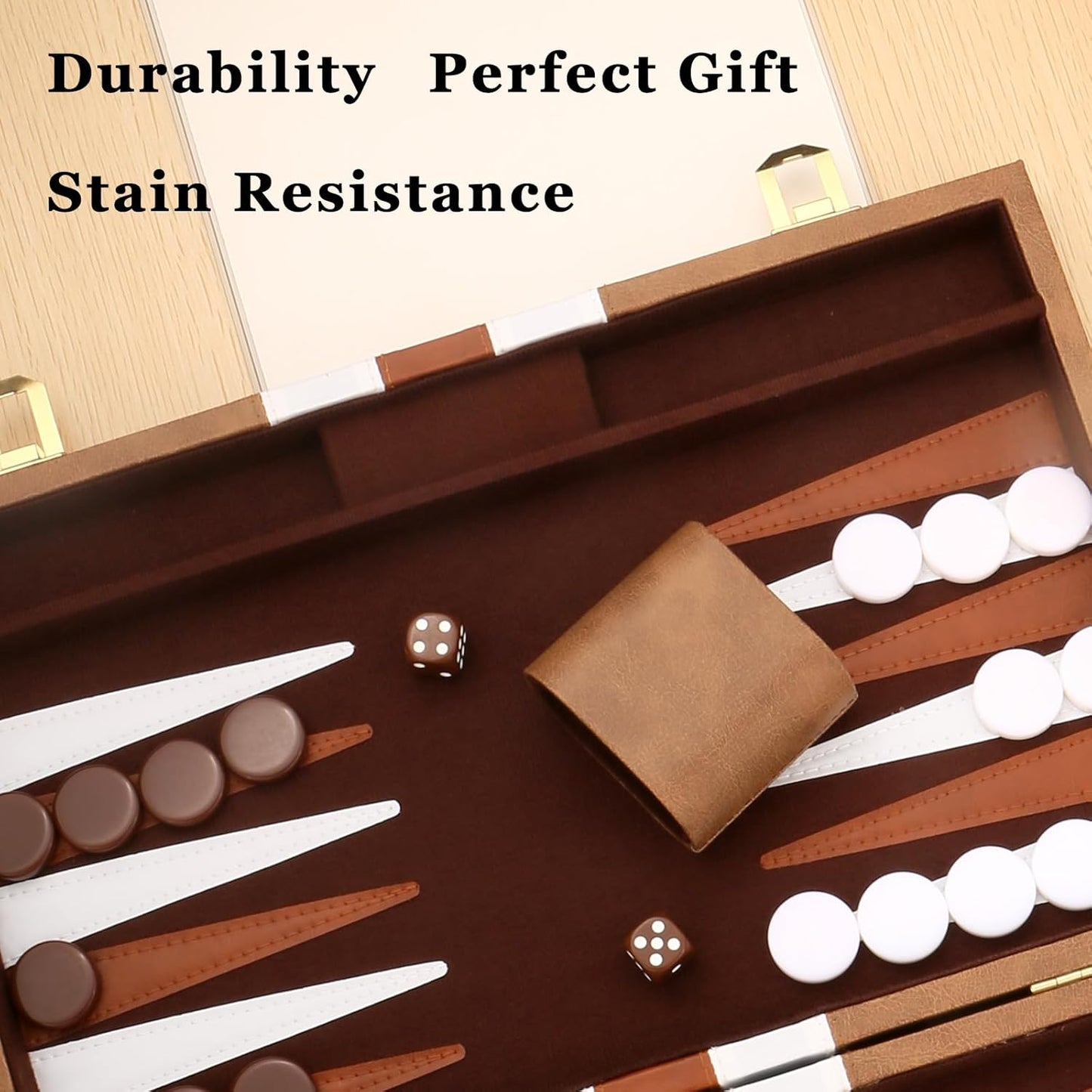 Backgammon Set - Classic Board Game with Premium Leather Case - Portable Travel Strategy Backgammon Game Set for Adults, Kids (18inch, Khaki)