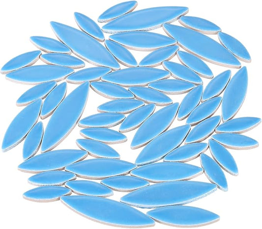 uxcell Ceramic Mosaic Tile, About 200g Teardrop Leaf Tile Mosaic Block for Handicrafts Artwork, Sky Blue