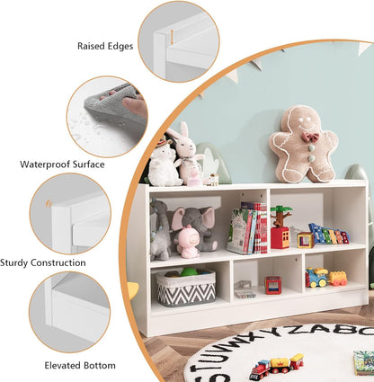 KOTEK Toy Storage Organizer, 5 Cubby Kids Bookshelf, Wooden 3-Tier Bookcase Storage Cabinet, Open Display Book Shelf for Daycare, Nursery, School Classroom, Living Room & Bedroom (White, 5 Cubes)