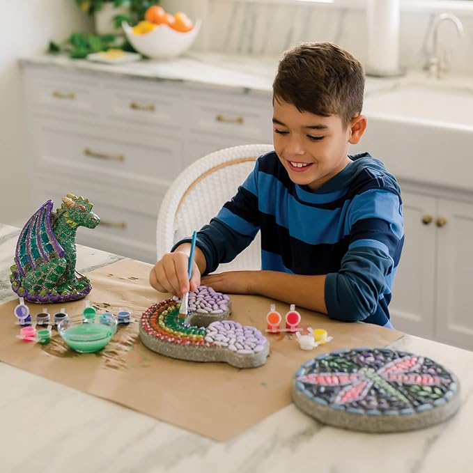 MindWare Paint Your Own Stepping Stone: Dragonfly - Paint Your Own Stepping Stones for Kids Craft Kit Includes Paint, Brushes and Instructions