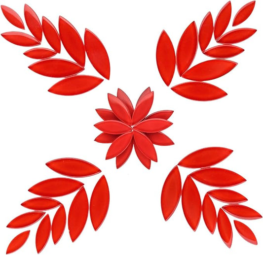 Youway Style Red Leaf Mosaic Tiles for Crafts Bulk,200g Petal Mosaic Glass Pieces,Flower Glass Tiles for Christmas Mosaic Decorations,Garden Mosaic Supplies Kit