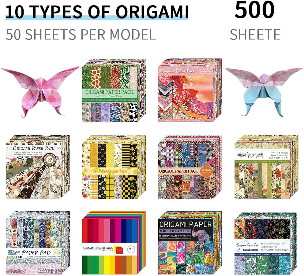 Mifuner 10 Pack/Sets Origami Paper Kit Double Sided 6 Inch Japanese Chiyo Square Easy Fold Arts Crafts Beginner DIY Handwork Origami Papers - Crafty Corner