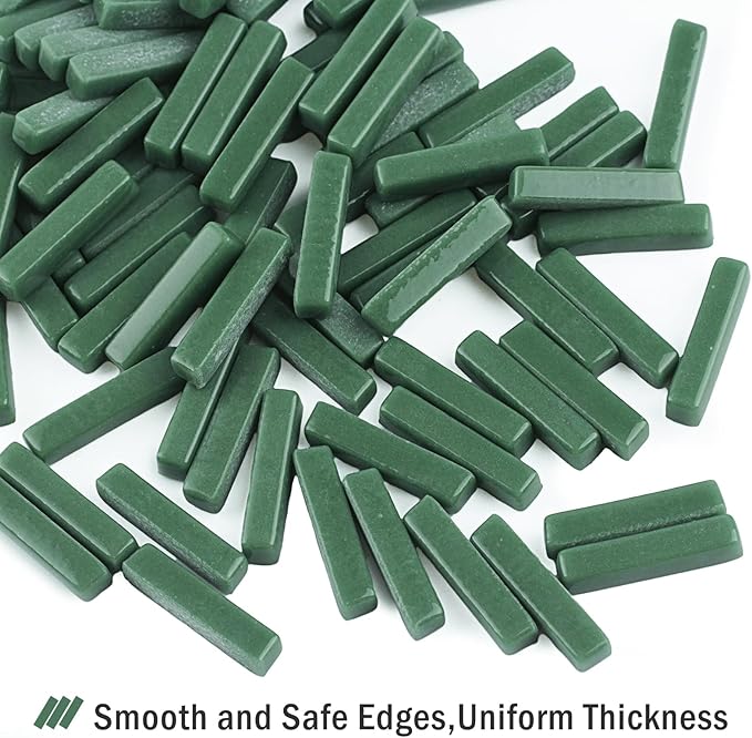 Youway Style Mosaic Tiles for Crafts Bulk,150g Green Strips Shapes Mosaic Glass Pieces,Glass Mosaic Garden Craft Kit