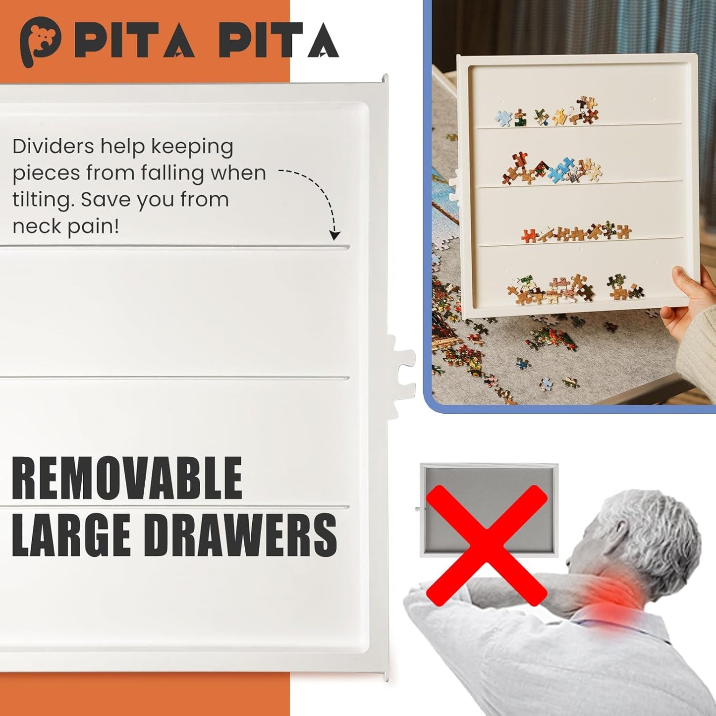 1500 Pieces Rotating Puzzle Board with Drawers and Cover, Dual-Sided Portable Jigsaw Puzzle Table,Tilt&Lazy Susan,Gift for mom Adults (Gray, 1500-piece)