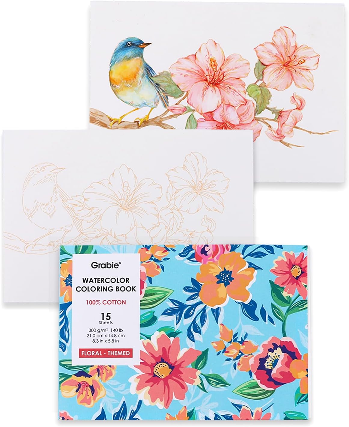 Grabie Watercolor Coloring Book, 15 Sheets Art Pad A5 (8.3 x 5.8), Cotton Watercolor Book for Adults(Floral) - Crafty Corner