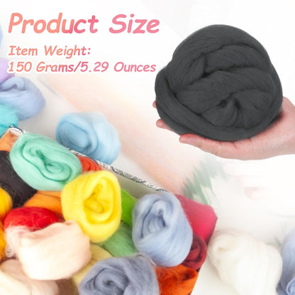 PATIKIL Wool Roving Yarn, 150G/5.3OZ Soft Felting Wool Pure Chunky Roving Yarn Bulk for Needle Felting Knitting Blanket Spinning Weaving DIY Craft, Black Gray