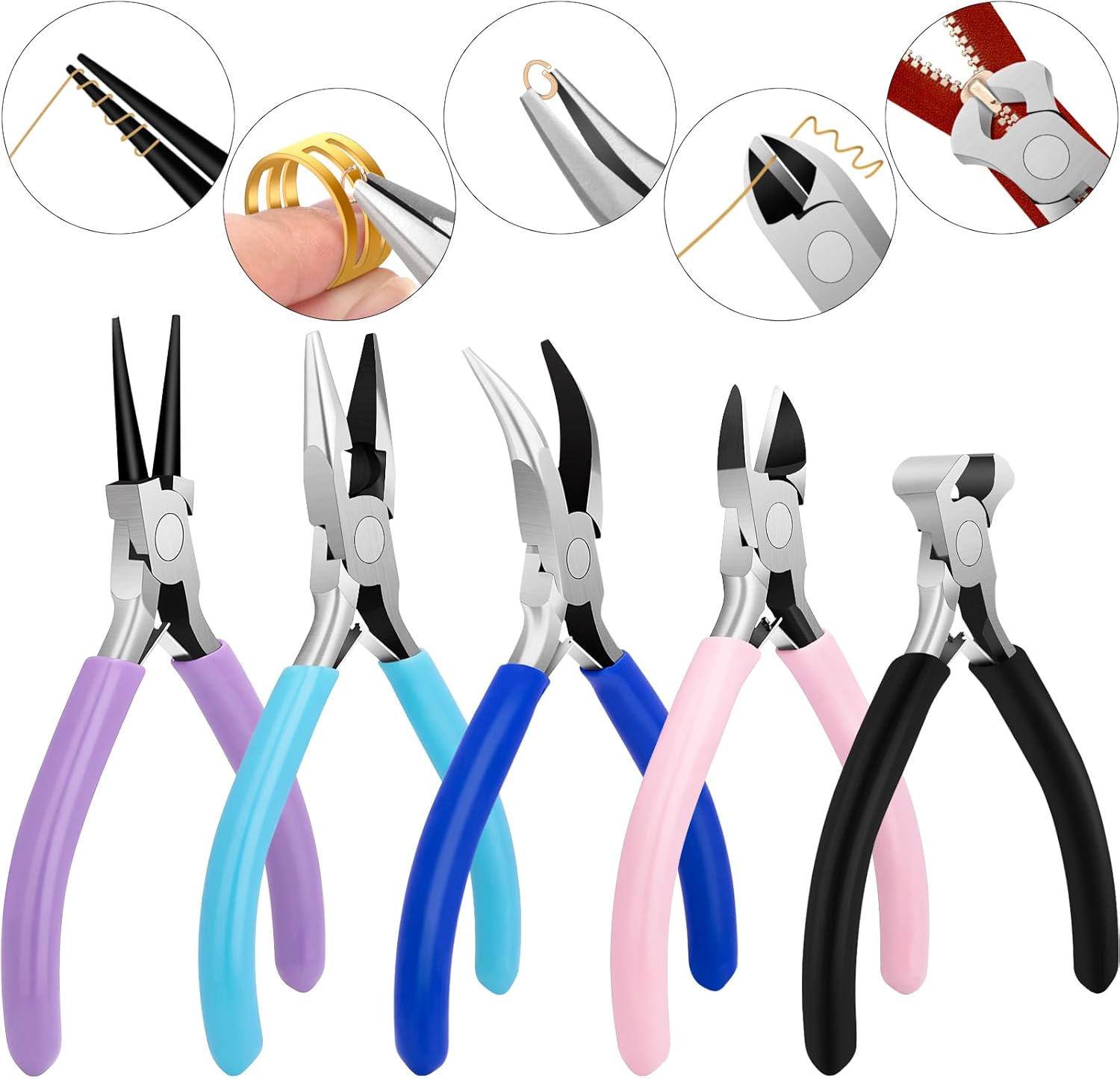 5 Pack Jewelry Pliers Tool Set, Includes Round, Chain, Needle, Bent & Zipper Pliers for Repair, Wire Wrapping & Crafts - Crafty Corner