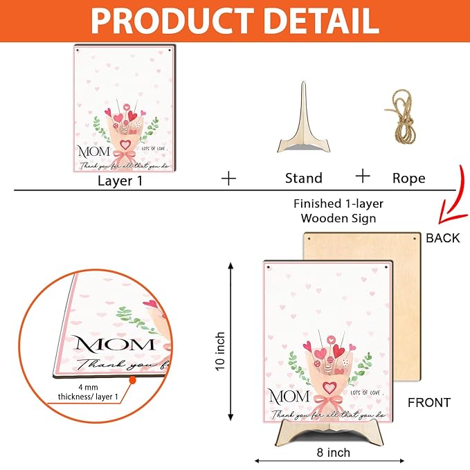 Mom Pink Floral Bouquet DIY Baby Handprints Art Craft Handprint Making Sign, Mothers Day Handprint Hanging, Mother's Day Birthday Gift from Kids Toddler Baby Gift for Mom, Children Toddler Keepsake