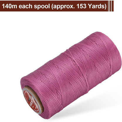 uxcell Flat Leather Sewing Waxed Thread, 140m / 153 Yards Polyester Wax String, 300D Wax Stitching Cord for Leather Crafts, Bookbinding, Bracelets Braided, Pale Pink
