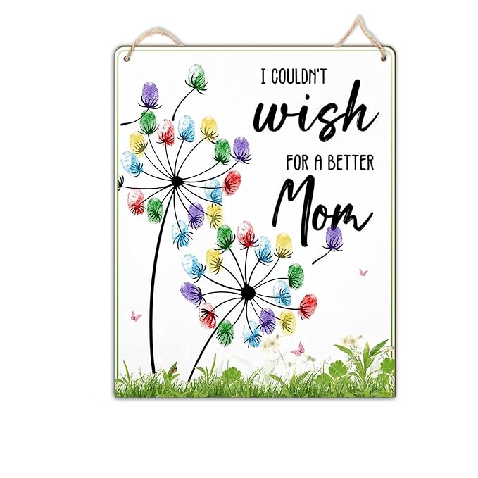 Dandelion DIY Fingerprint Art Hanging Sign, Mothers Day Fingerprints Craft, Baby's First Finger Print Mother's Day Mom Gifts, Project Memory Keepsake Kids Activity PreK Preschool (Wish Mom) -26