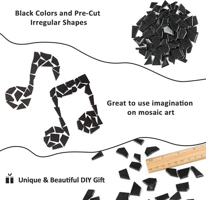 Youway Style Black Glass Mosaic Tiles for Crafts Bulk,200g Broken Glass Pieces for DIY Spring Mosaic Art Kit Decor,Garden Mosaic Supplies