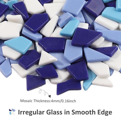 Youway Style Blue Glass Mosaic Tiles for Crafts Bulk,200g Broken Glass Pieces for Mosaic Art Crafts,Garden Mosaic Supplies (Mixed Blue)