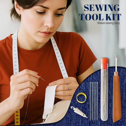 Big Eye Steel Sewing Needles Kit, 37PCS Sewing Tool Set, Portable Needle and Thread Kit for Leather Sewing DIY Craft Set, Large-Eye Stitching Needles Sewing Repair Kit for Beginners, Older
