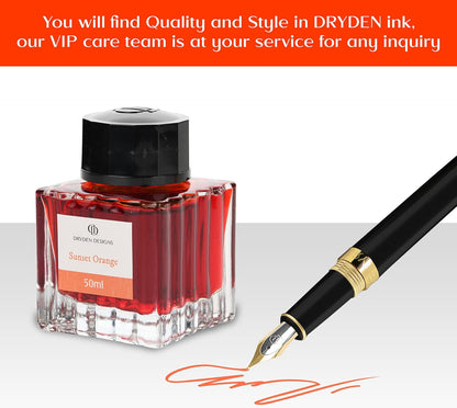 Dryden Designs Ink Bottle for Fountain Pen | Luxury Edition, Smooth Flow, Compact Designed 50ml Sunset Orange