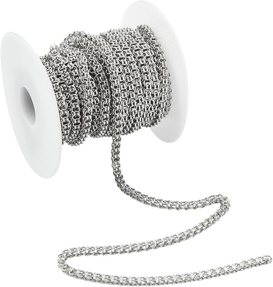 LiQunSweet 16.4 Feet(5m) 304 Stainless Steel Cross Chain Unfinished Cable Chains Link with Spool Roll Stainless Steel Chain Bulk for Jewelry Making - 3.2mm