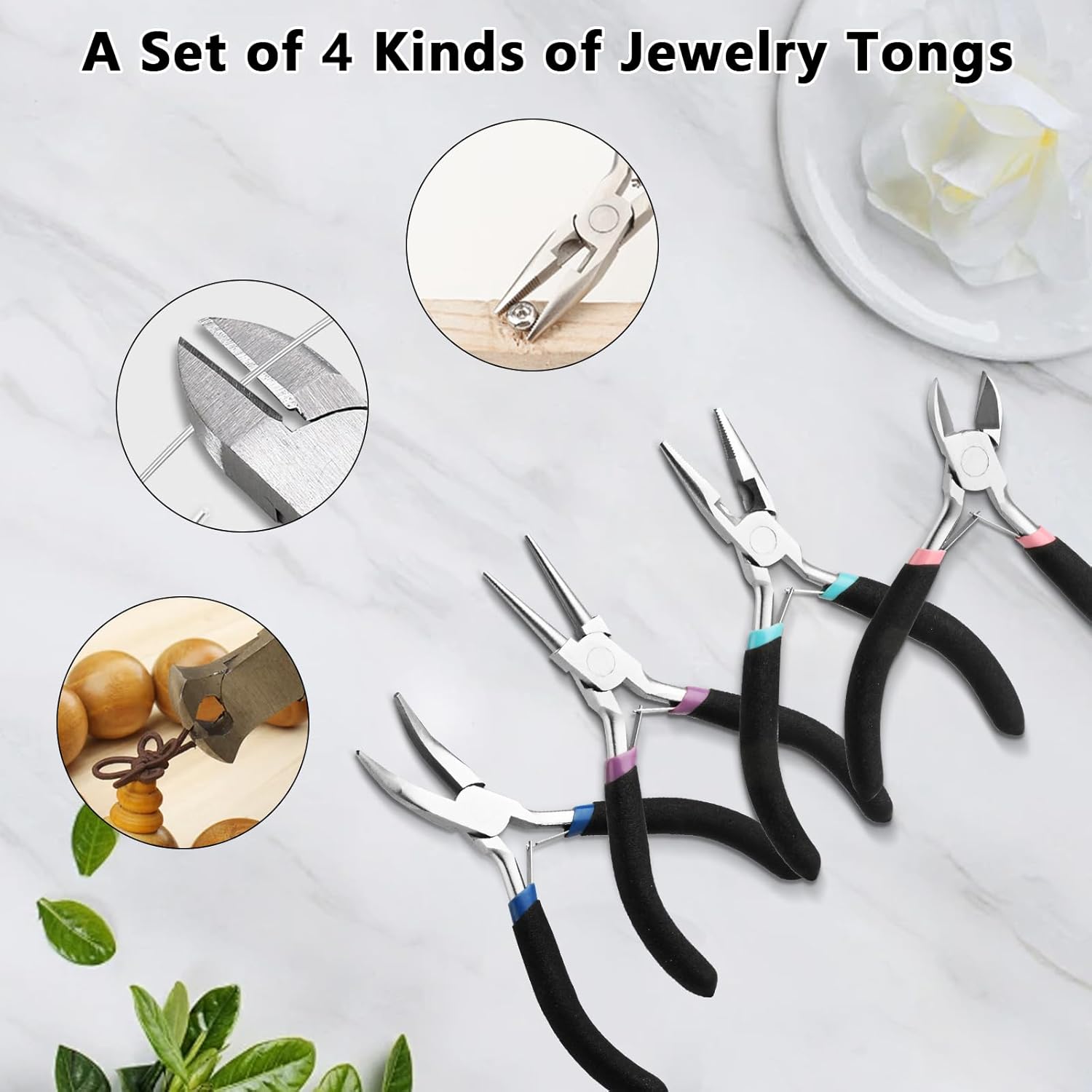 4 Pack Jewelry Making Pliers Tools Set, Jewelry Pliers with Needle Nose, Round Nose Pliers,Crafts Matte Handle - Crafty Corner