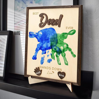Best Dad Ever Hands Down Sign Wooden Handprint Frame DIY Gifts, Fathers Day Personalized Gifts from Kids, Daughter, Son - Fathers Day Handprint Gift, Custom Birthday Gift for New Dad, Stepdad, Grandpa