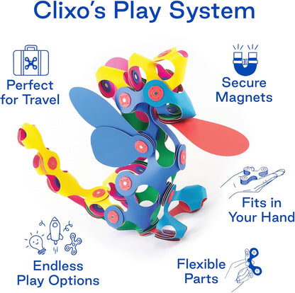 Clixo Super Rainbow, 60 Piece Pack - A Versatile, Travel Friendly Magnetic Building Toy, Flexible Design for Hours of Fun Creative STEM Play, Great Gift for Curious Kids. Ages 4-99