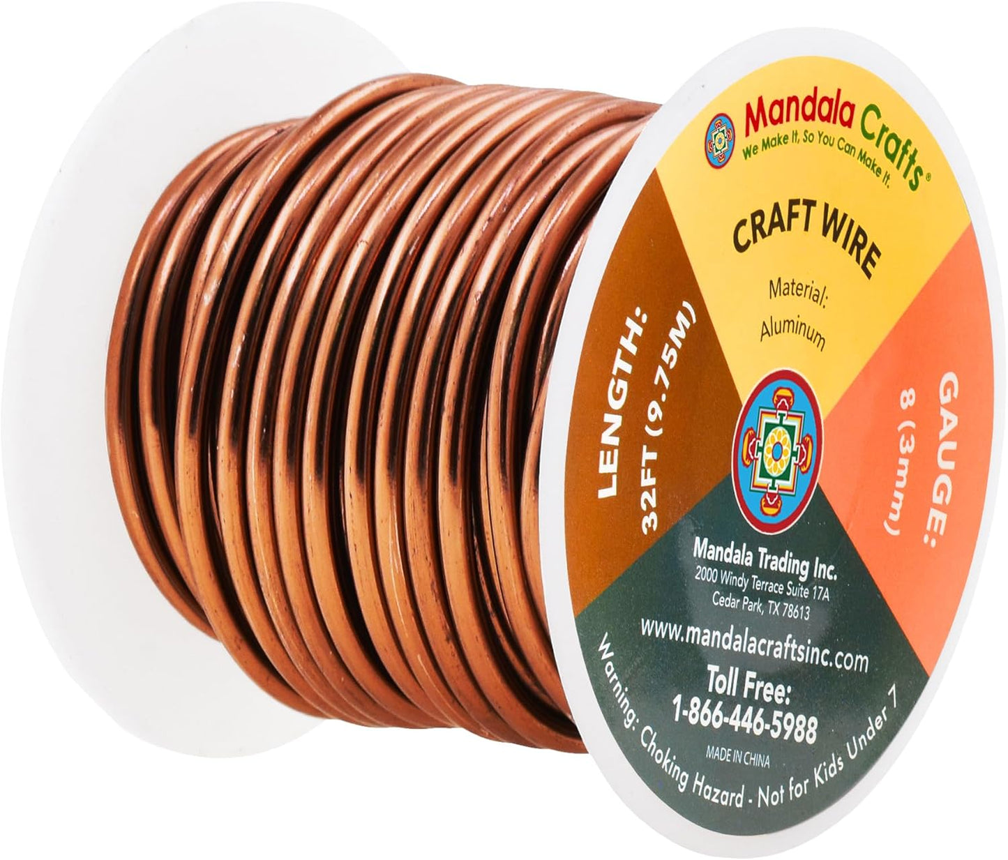 Mandala Crafts 8 Gauge Anodized Aluminum Craft Wire for Jewelry Making - 32 FT Colored Flexible Brown Wire - Bendable for Bonsai Armature Crafting Sculpting - Crafty Corner