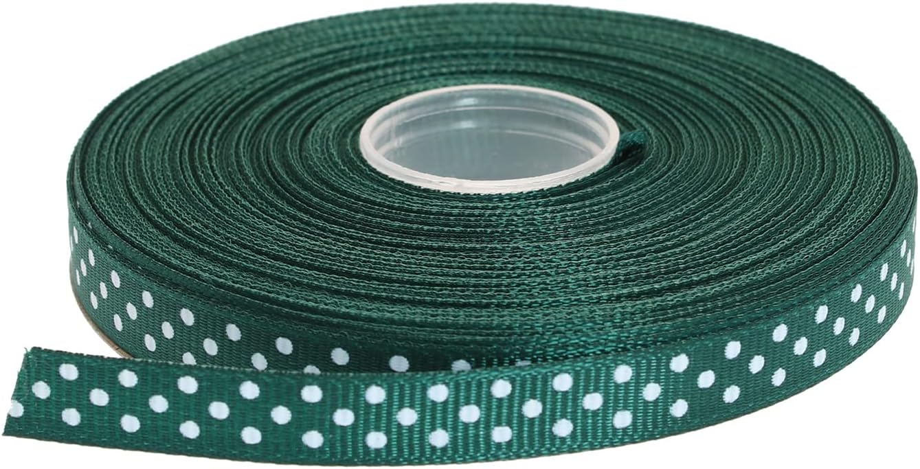 Polka Dot Grosgrain Ribbon 25 Yard Each Roll 100% Polyester (3/8", Dark Green) - Crafty Corner