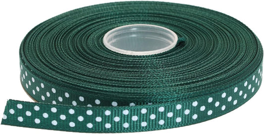Polka Dot Grosgrain Ribbon 25 Yard Each Roll 100% Polyester (3/8", Dark Green) - Crafty Corner