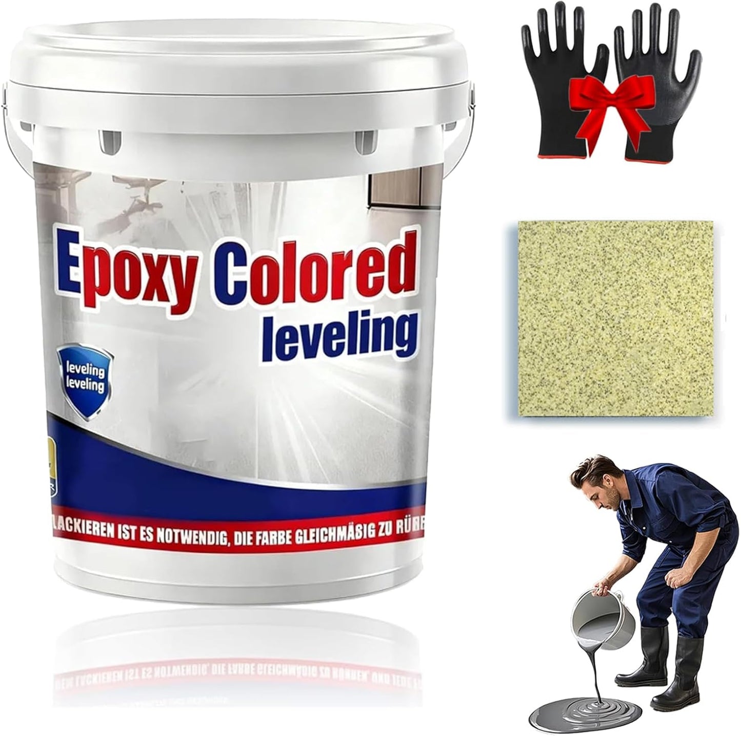 Epoxy Floor Paint, Epoxy Colored Sand Floor Paint, High-Gloss Marble Effect Self-Leveling Coating, Waterproof, Non-Slip, Ultra-Durable for Garage, Basement, Wood Floors (Yellow,4.4 lb)