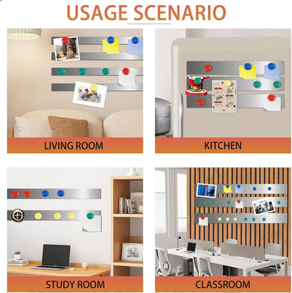 Self Adhesive Backing Metal Strip for Magnets, Flexible Ferrous Memo Tapes Roll for Bulletin Boards in Studio, Office, School (Glossy Silver, 118''L x 1.57''W)