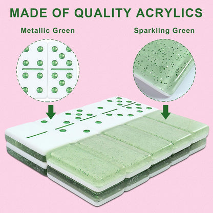 IDTQ Dominoes Set for Adults, Double 6 Dominos Game Set with 28 Domino Tiles Double with Upscale Gift Boxes -7 Polyhedral Dice -Classic Board Games (Light Green)