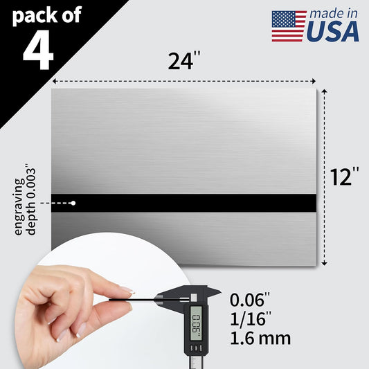 Trotec | Metallic Looking Acrylic Sheet | 12"x24"x1/16, 4 Pcs | Brushed Aluminum/Black | Metallic Finish - Scratch Resistant for Laser Engraving & Cutting,Printing,Glowforge,Name Plate | USA Made