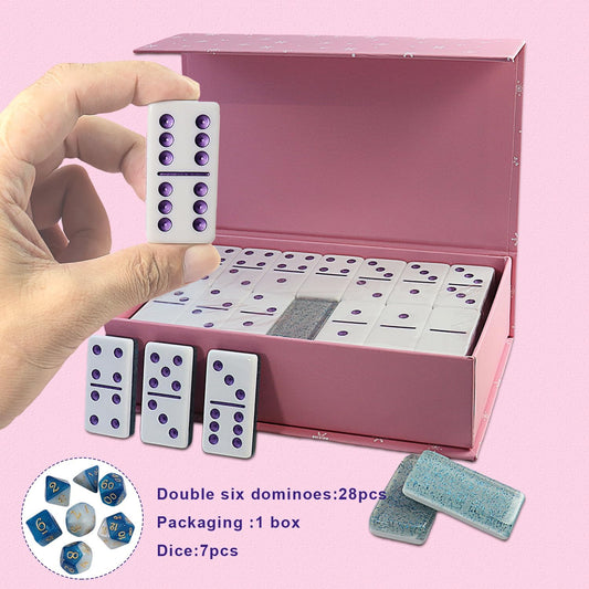 IDTQ Dominoes Set for Adults, Double 6 Dominos Game Set with 28 Domino Tiles Double with Upscale Gift Boxes -7 Polyhedral Dice -Classic Board Games (Light Blue)