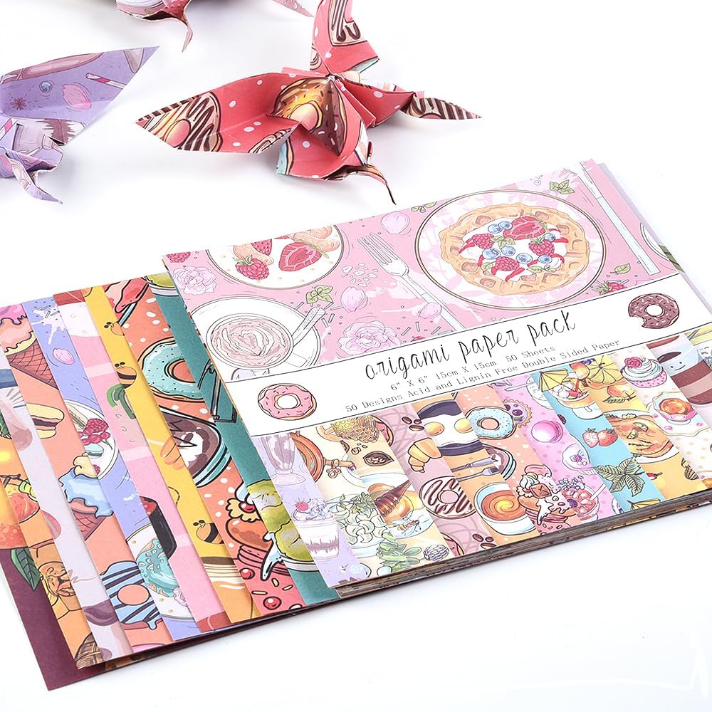 Origami Paper Kit 50 Sheets 70GSM 6 Inch Square Double Sided Color 50 Vivid Japanese Washi Chiyo Colors for Hand Crafts Origami Paper Arts Creativity.Dessert - Crafty Corner