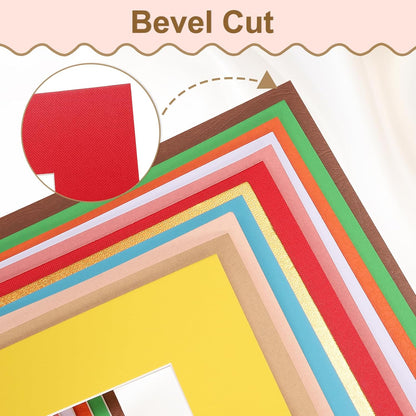 uxcell Picture Mats, 8 x 10 Mat Board Center for 5 x 7 Pictures Acid Free White Core Bevel Cut Frame Mattes with Backing for Display Art Measuring, Gold