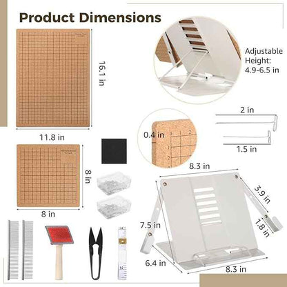 107 PCS Macrame Board Set, with 12x16/8x8 Inch Macrame Board Adjustable Holder with T Pins Double Sided Grids Bracelet Making Board with Brush Scissor Ruler Tools for Braiding Cording Creating (B)