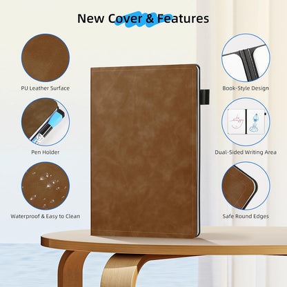 AGM Portable White Board Dry Erase Notebook, 8.4" x 6" Double Sided Folding Whiteboards with 3 Pens, Small Travel Dry Erase Board Skin-Friendly Material for Study, Meeting, Planning, Brown