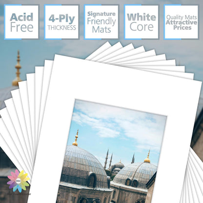 MBC Mat Board Center, 10 Pack 12x16 for 8x10 White Picture Mats Frame Mattes, Bevel Cut, Acid Free, 4-ply Thickness